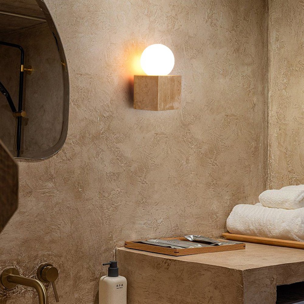 Wabi Sabi Travertine Sconce for Corridor Staircase Balcony Bedroom Bedside Natural Stone Decor Wall Lamp