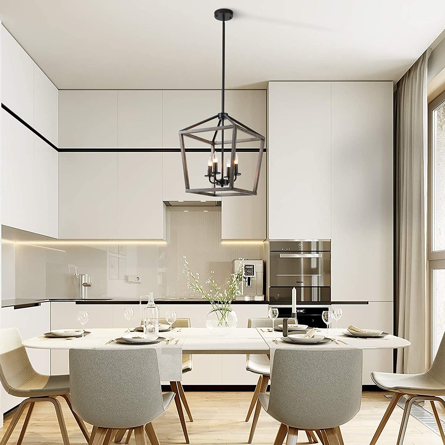 Farmhouse Antique Brown Oak Wood Cage Outdoor Chandelier pendant lighting for islands in kitchens vaulted ceiling lighting