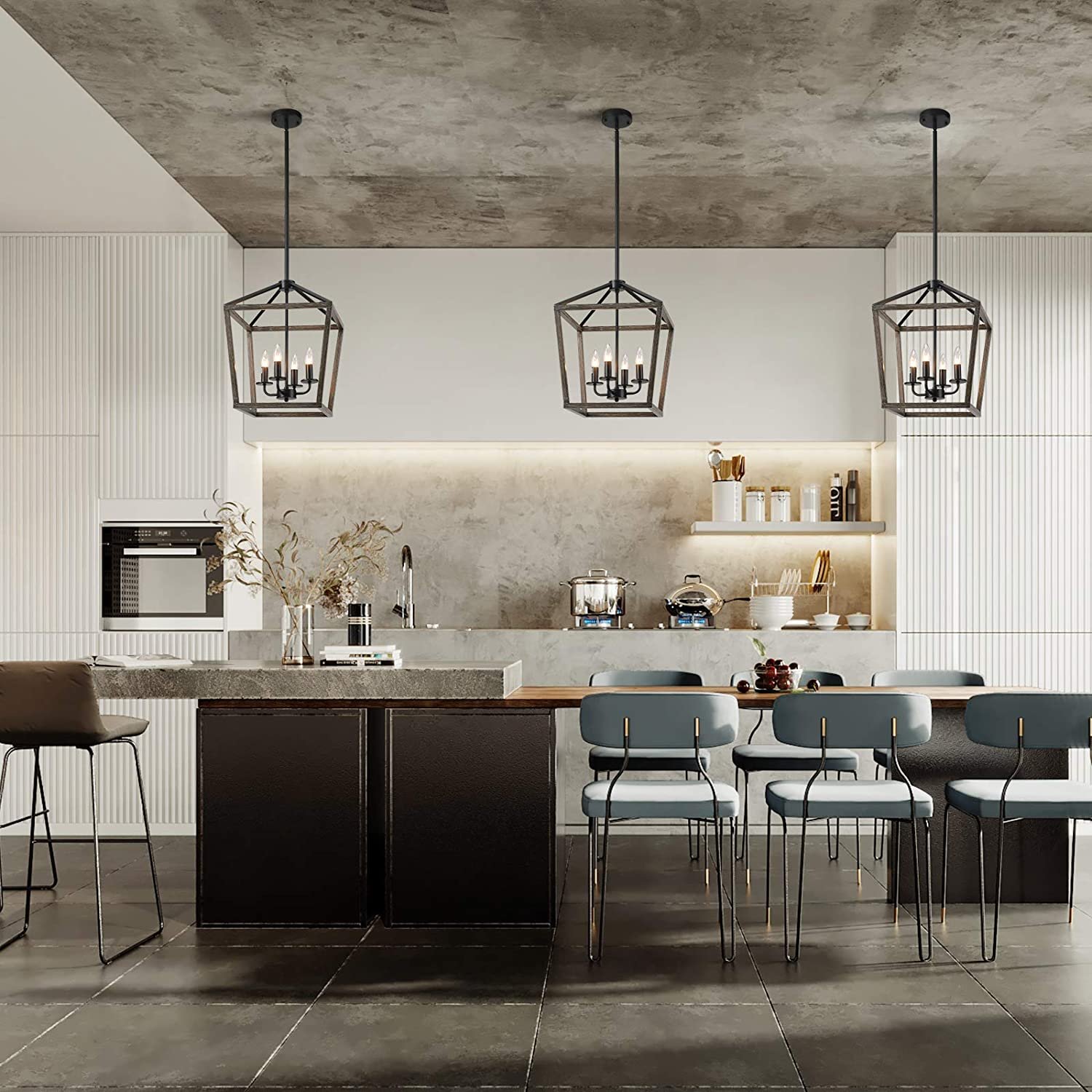Farmhouse Antique Brown Oak Wood Cage Outdoor Chandelier pendant lighting for islands in kitchens vaulted ceiling lighting