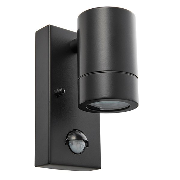 GU10 Up and Down LED 2 Light Outdoor Wall Light with Motion Sensor- Aluminium powder coating-Black & Glass