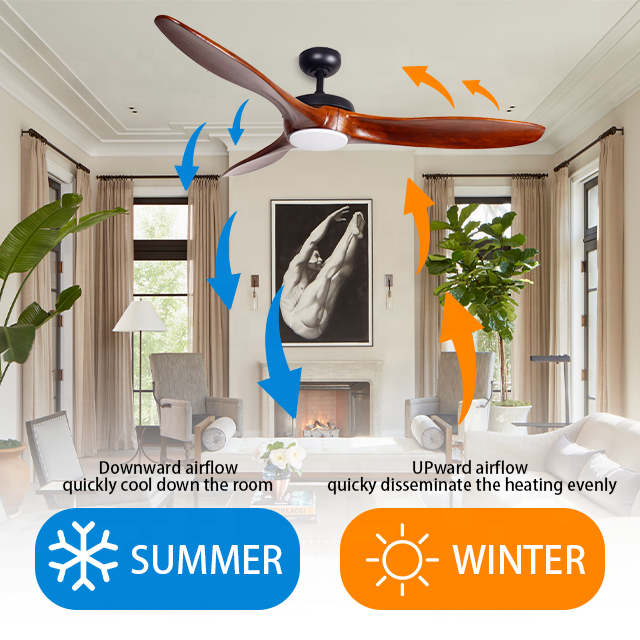 Hot ceiling fan living room solid wood blades remote control led wooden ceiling fan with light
