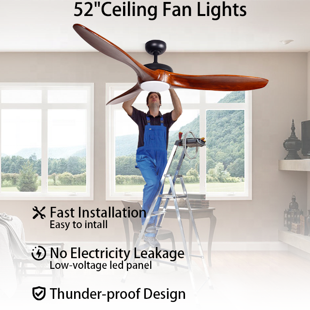 Hot ceiling fan living room solid wood blades remote control led wooden ceiling fan with light
