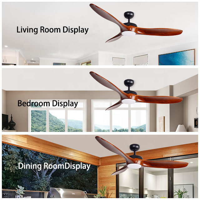 Hot ceiling fan living room solid wood blades remote control led wooden ceiling fan with light