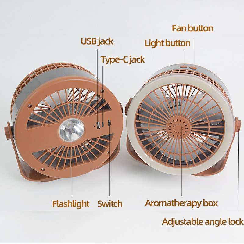 Rechargeable Outdoor Camping Tent Ceiling Fan Light USB Portable Mobile Power Desktop Flashlight Fan With Light