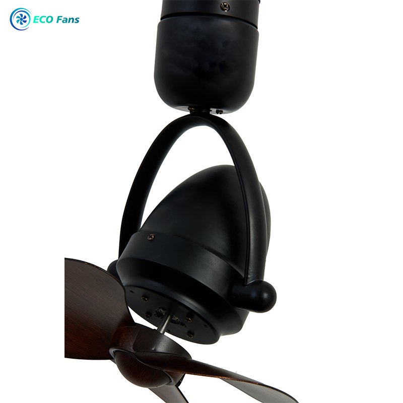 ECO Moving head small ceiling fan 12-inch no light with remote control black body wood blade