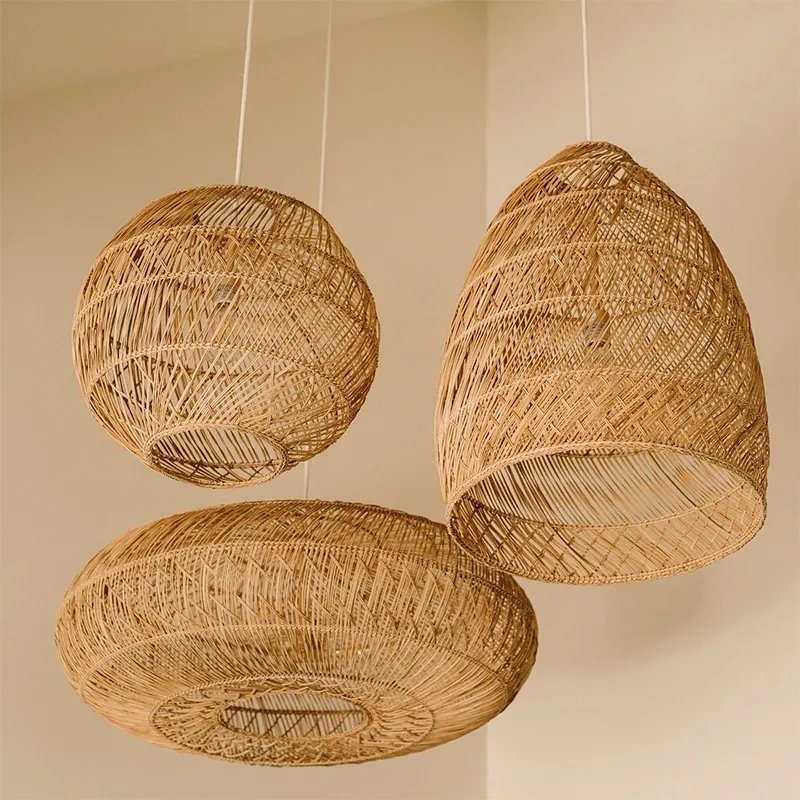 Rattan pendant lights decor bamboo wicker lampshades chandeliers ceiling frames handmade lamp shades covers wooden modern style