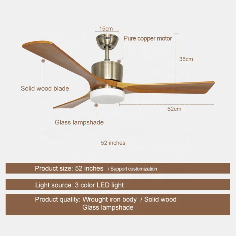 52 Inches Solid Wooden Ceiling Fan Light DC Motor Smart Remote Ceiling Fan With Light
