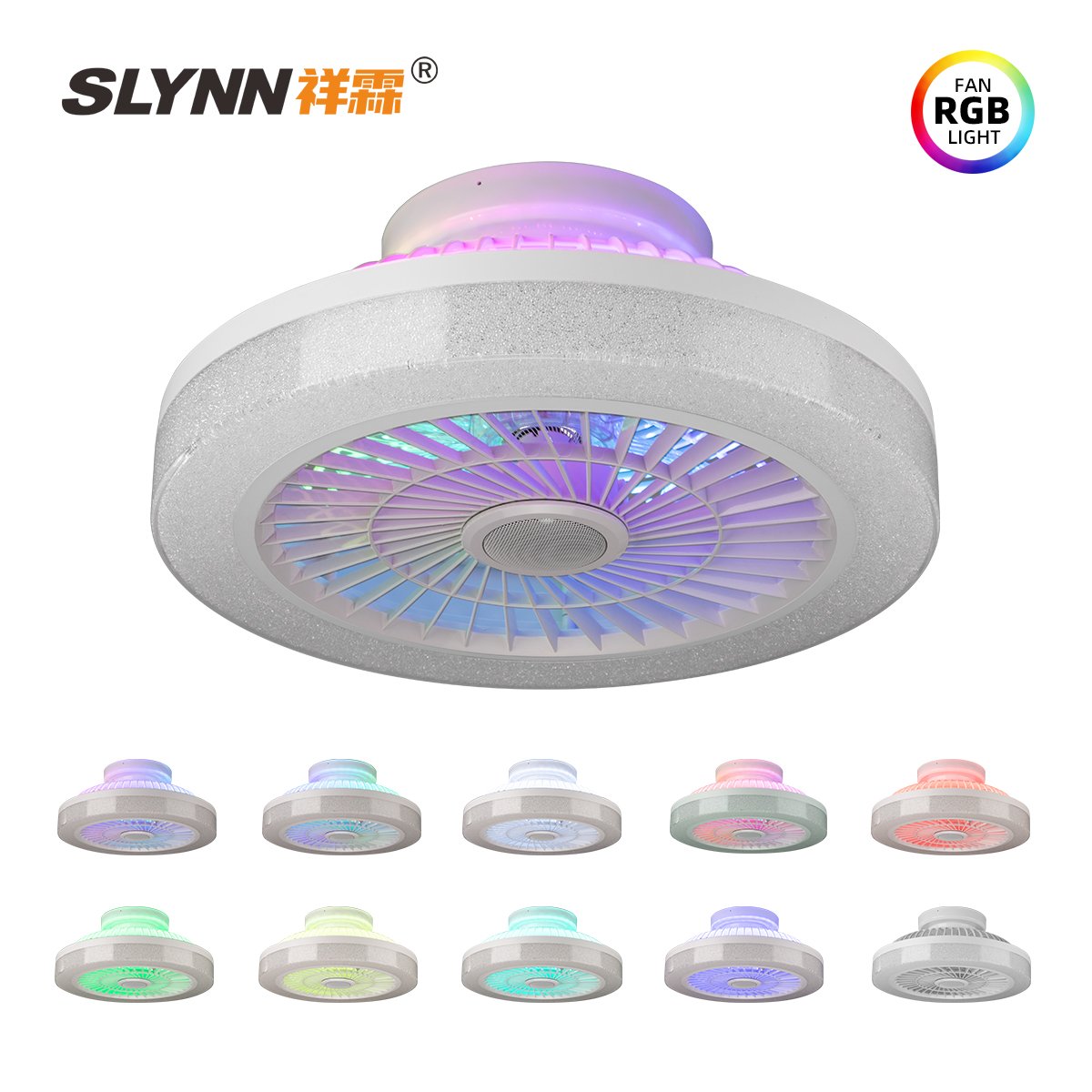 SLYNN LED Ceiling Fan 18 inches Tuya RGB Multi-colored Light DC Motor Ceiling Fan with Remote
