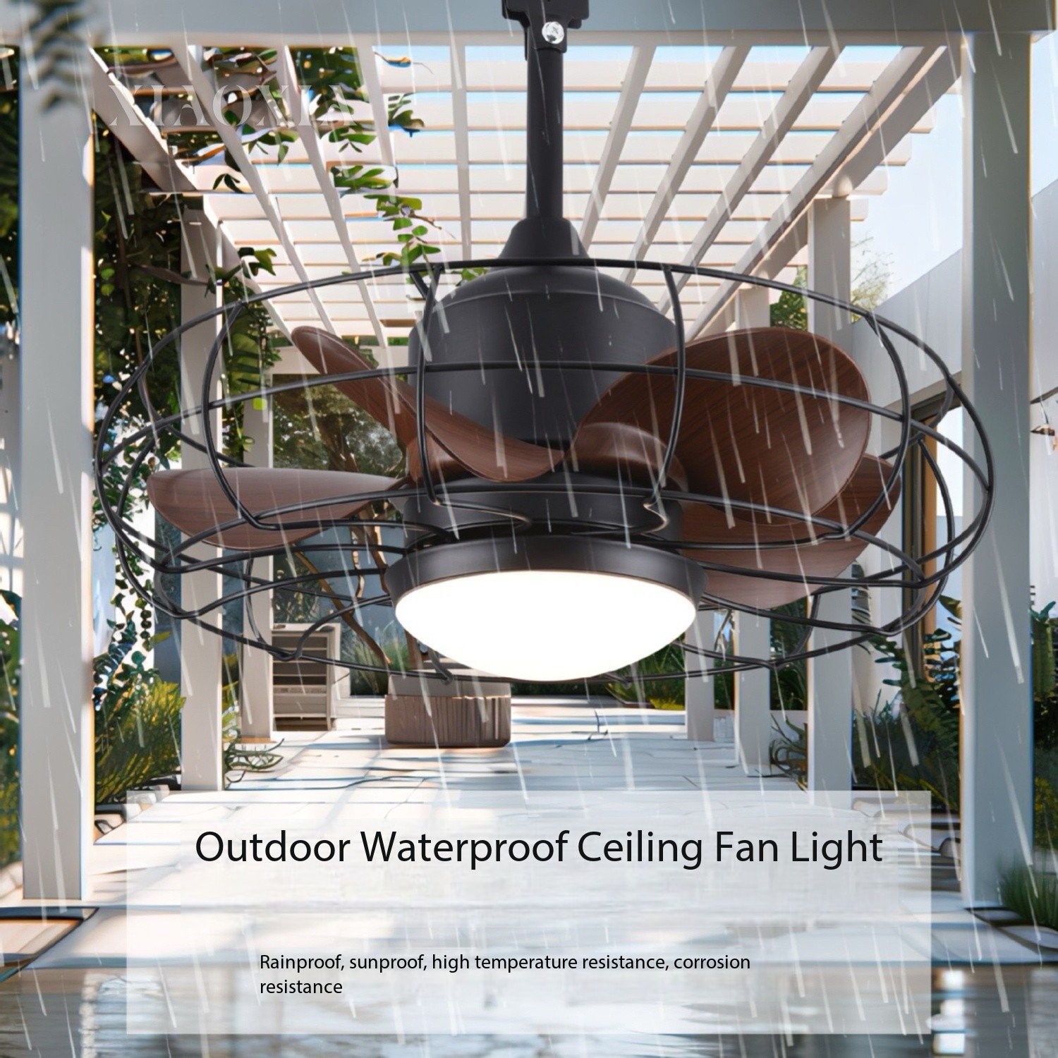 20 inch LED Outdoor Ceiling Fan with Light and Remote Control Waterproof Gazebo Fan for Outside Patios Pergola Porch