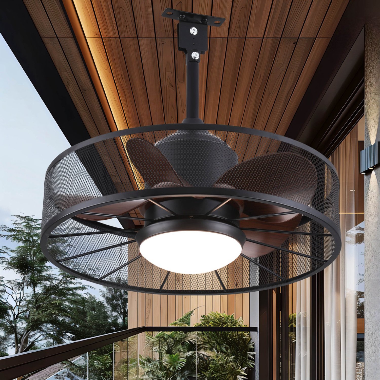 20 inch LED Outdoor Ceiling Fan with Light and Remote Control Waterproof Gazebo Fan for Outside Patios Pergola Porch