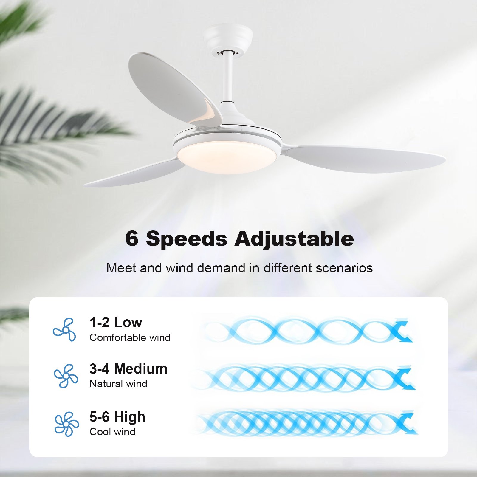 52-Inch Black Nordic Simple Modern Ceiling Fan with Light and Remote Dimmable Noiseless Indoor/Outdoor Ceiling Fan