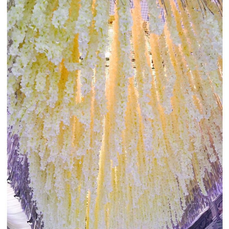White Wisteria Hanging Flowers Hydrangea Artificial Flowers String Artificial Flower Vine For Wedding Ceiling Decor