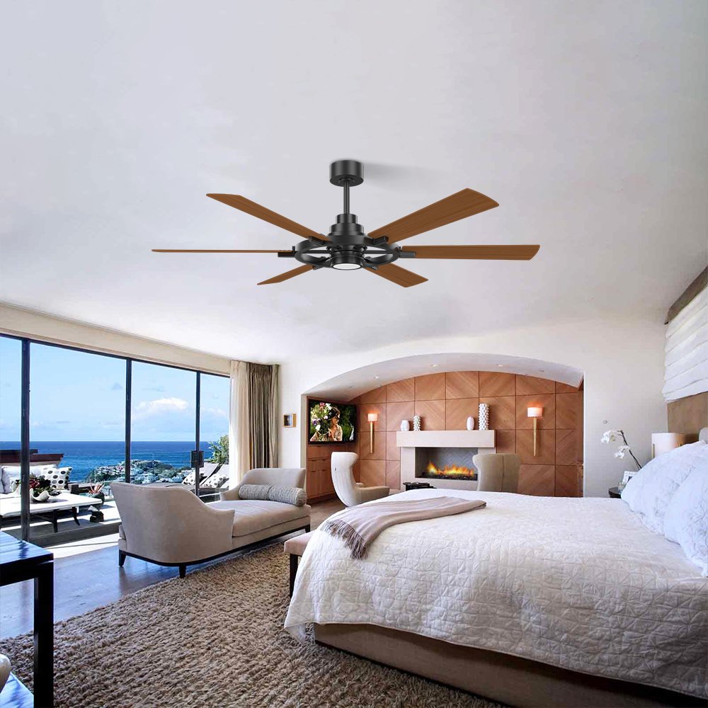 Modern Nordic Ceiling Fan 52 Inch 6 Blade Coffee Brown Ceiling Fan DC Motor Ceiling Fan