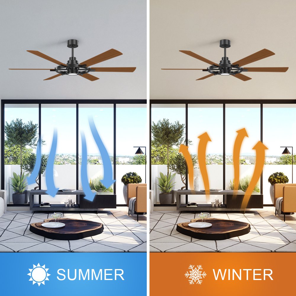 Modern Nordic Ceiling Fan 52 Inch 6 Blade Coffee Brown Ceiling Fan DC Motor Ceiling Fan
