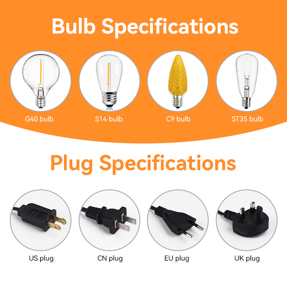 IP65 Outdoor G40 Led Backyard Party Patio Decorative Garland Wedding15m 25Led Edison Bulb Christmas String Lights