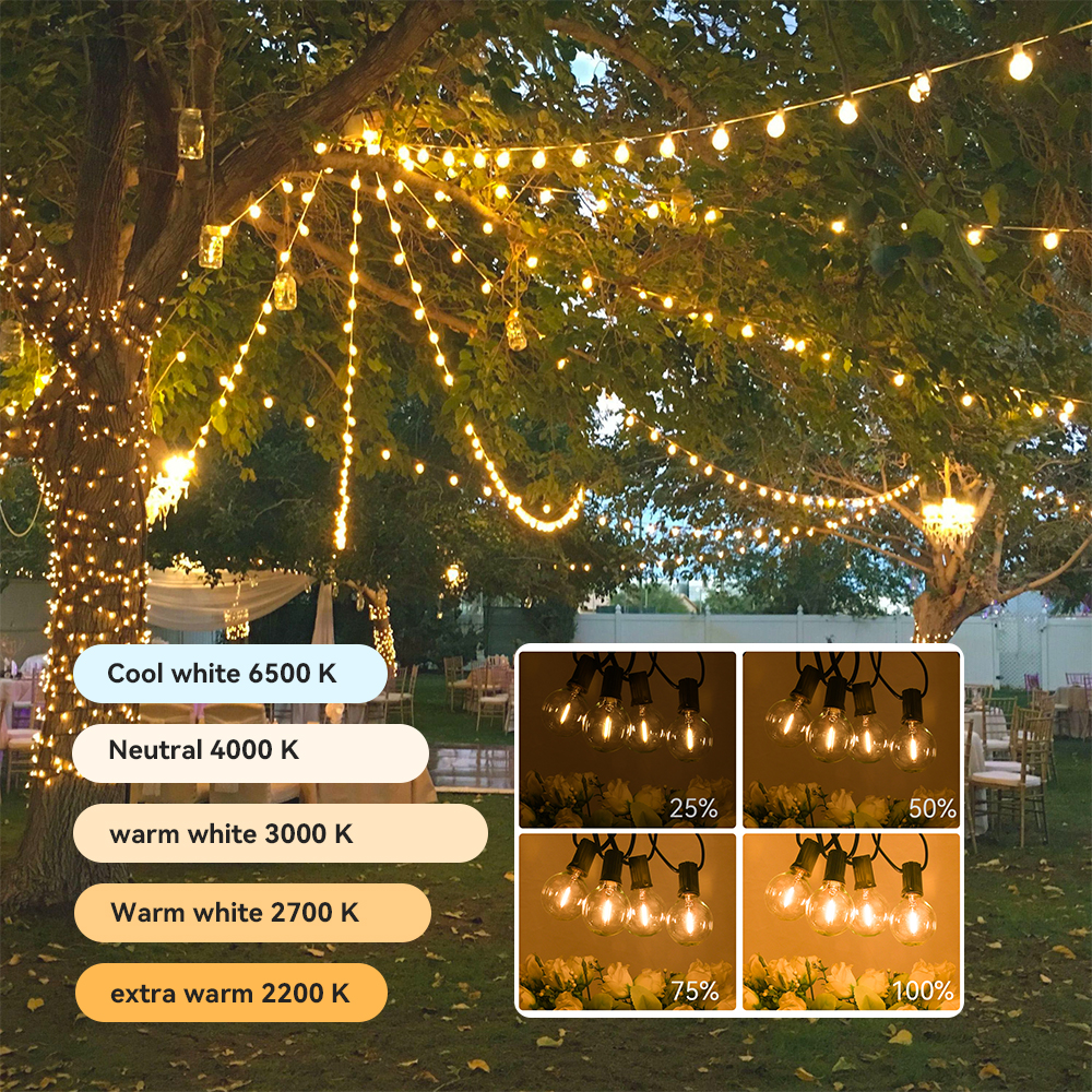 IP65 Outdoor G40 Led Backyard Party Patio Decorative Garland Wedding15m 25Led Edison Bulb Christmas String Lights