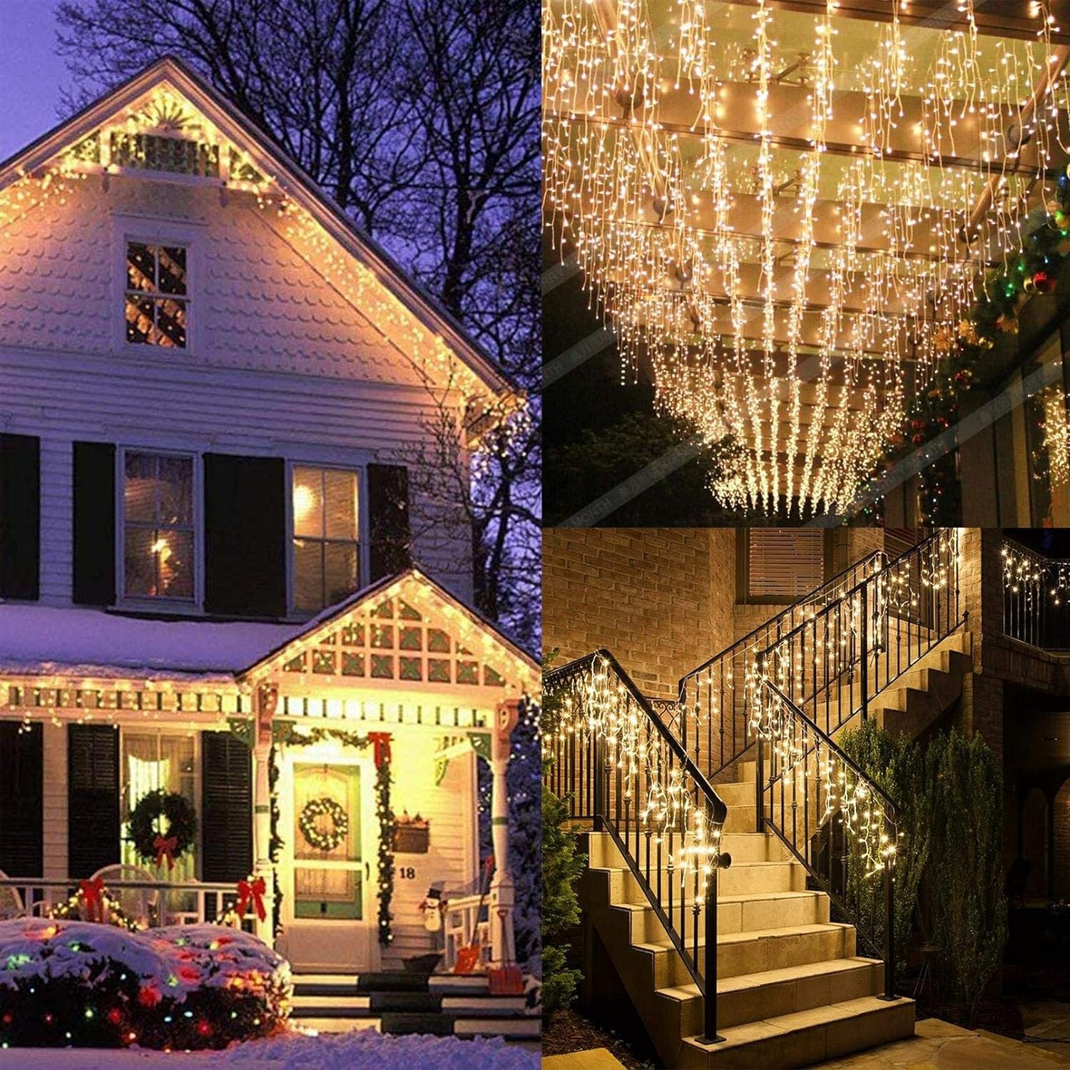 8 Modes Plug in Lights for Patio Outdoor Indoor Christmas Decoration Icicle Lights Curtain Fairy Hanging Lights String