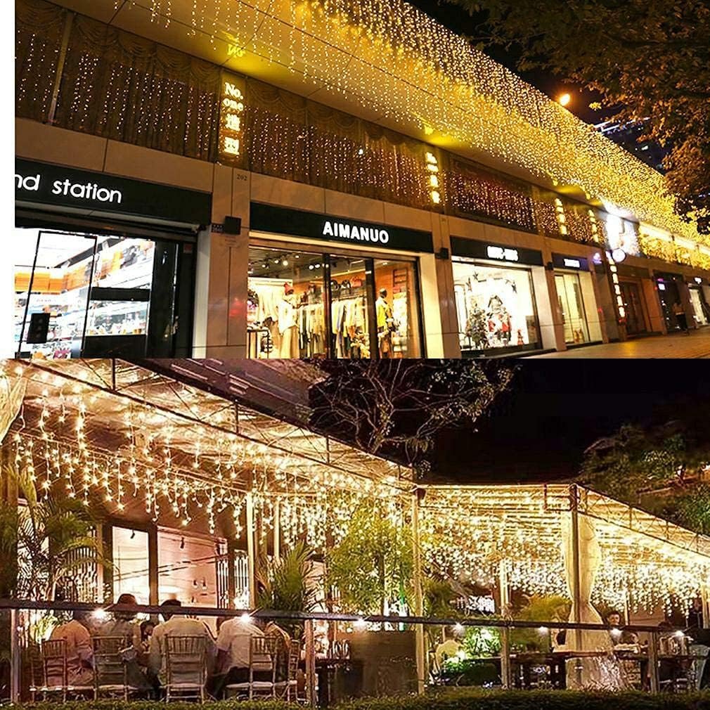 8 Modes Plug in Lights for Patio Outdoor Indoor Christmas Decoration Icicle Lights Curtain Fairy Hanging Lights String