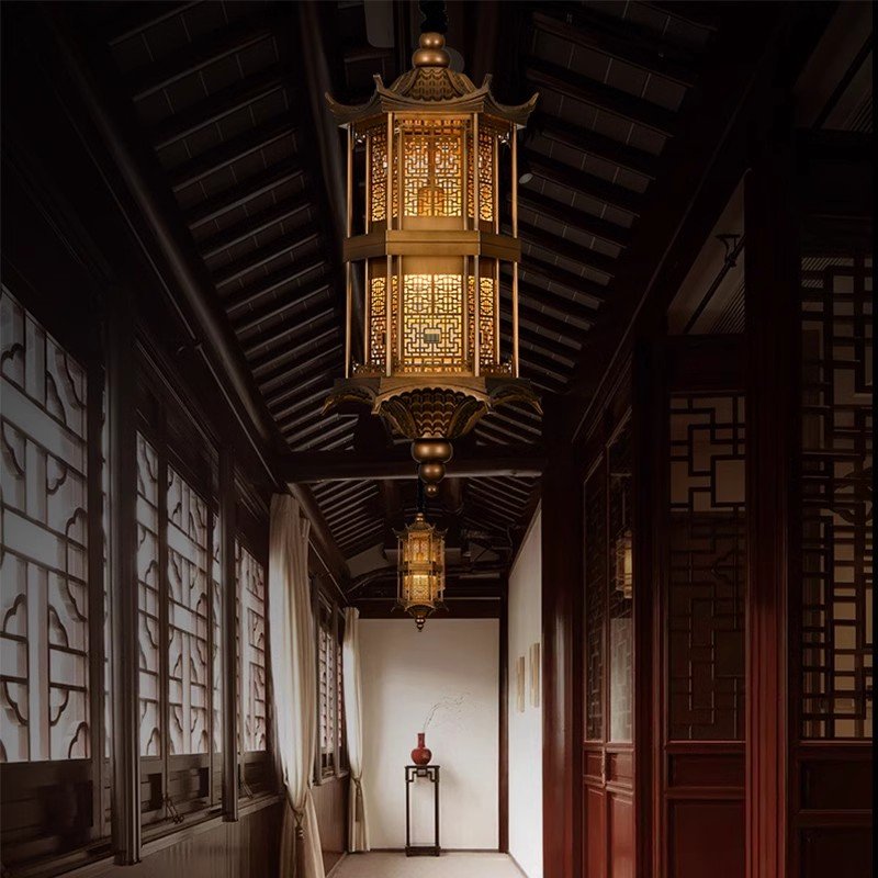New Chinese eaves chandelier Outdoor gazebo corridor courtyard Zen Tea room Hotel decoration villa gate chandelier