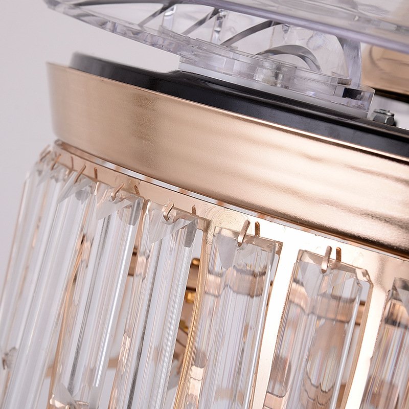 High Quality 42 Inch luxury invisible ABS blade fan chandelier lighting remote control black crystal chandelier led ceiling fan