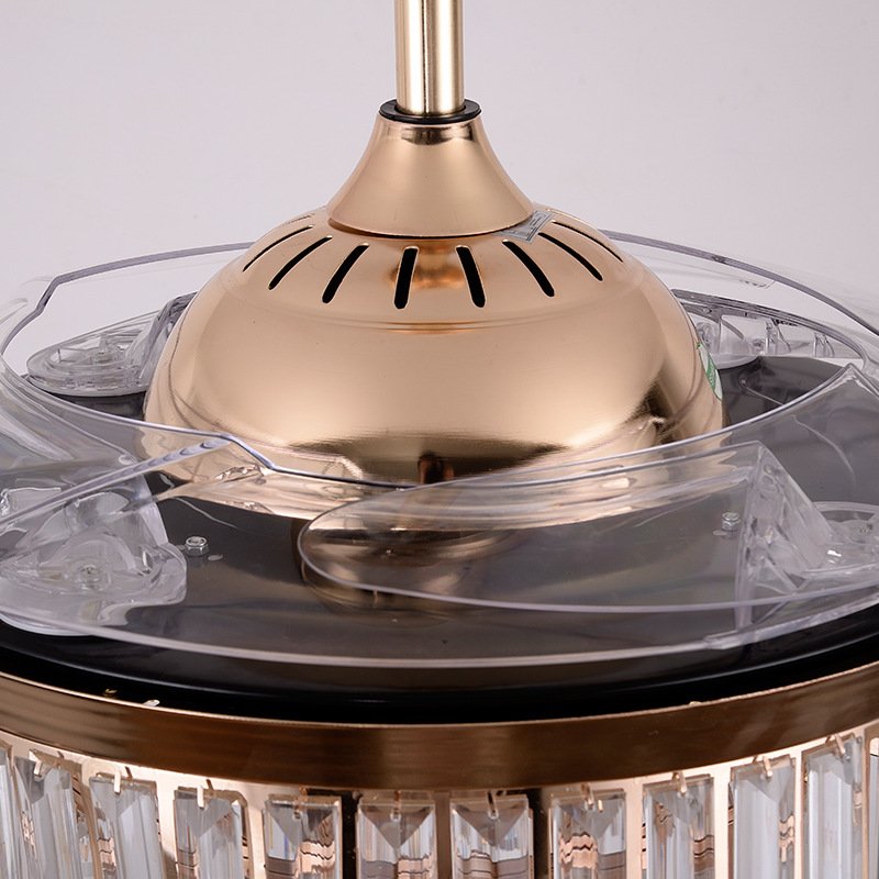 High Quality 42 Inch luxury invisible ABS blade fan chandelier lighting remote control black crystal chandelier led ceiling fan