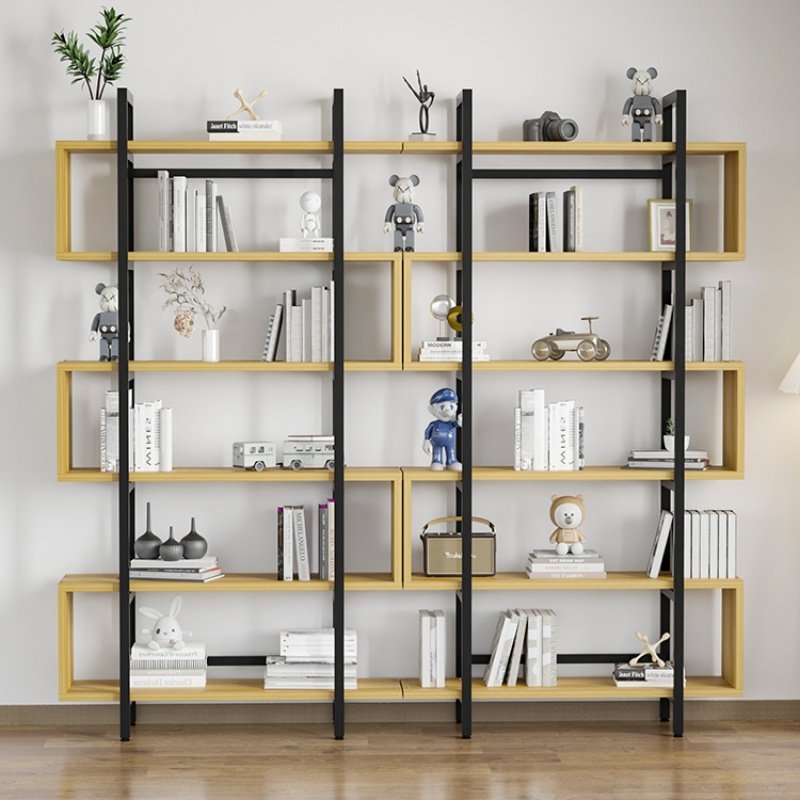 KINNO Simple floor-to-ceiling living room display shelf Multi-layer iron Simple steel and wood office shelf