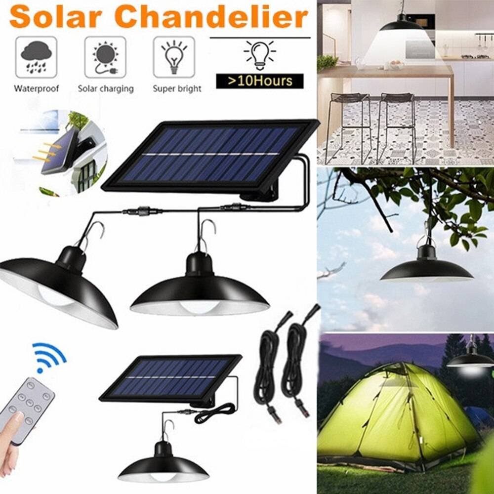 Dual Head Solar Light outdoor Indoor Remote Control Solar Ceiling Light Pendant Solar Light Garden sensor motion shed lamp