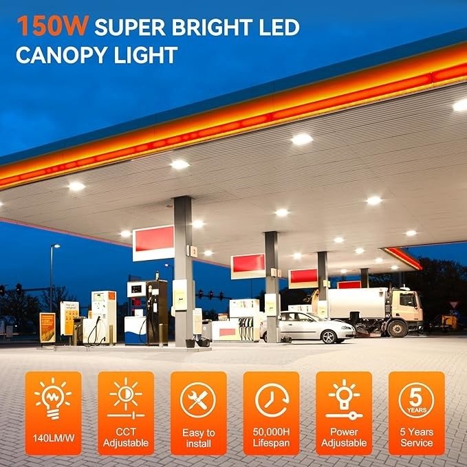 150W LED Canopy Light Fixture HID/HPS Replacement Shop Lamp IP65 Waterproof Outdoor Light for Gas Station Warehouse Light