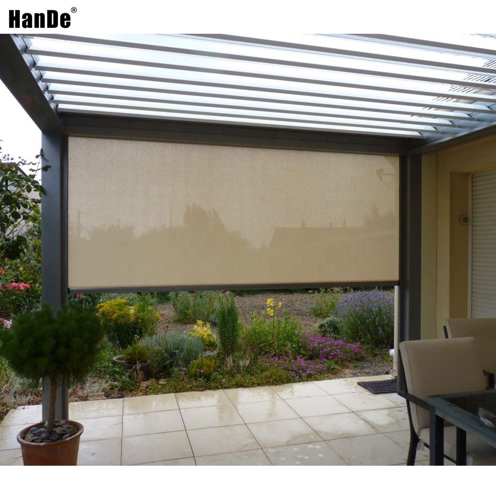 Windproof Waterproof Horizontal Screen Eco-friendly Roller Blinds Zip Track Manual Zipper Outdoor Blinds