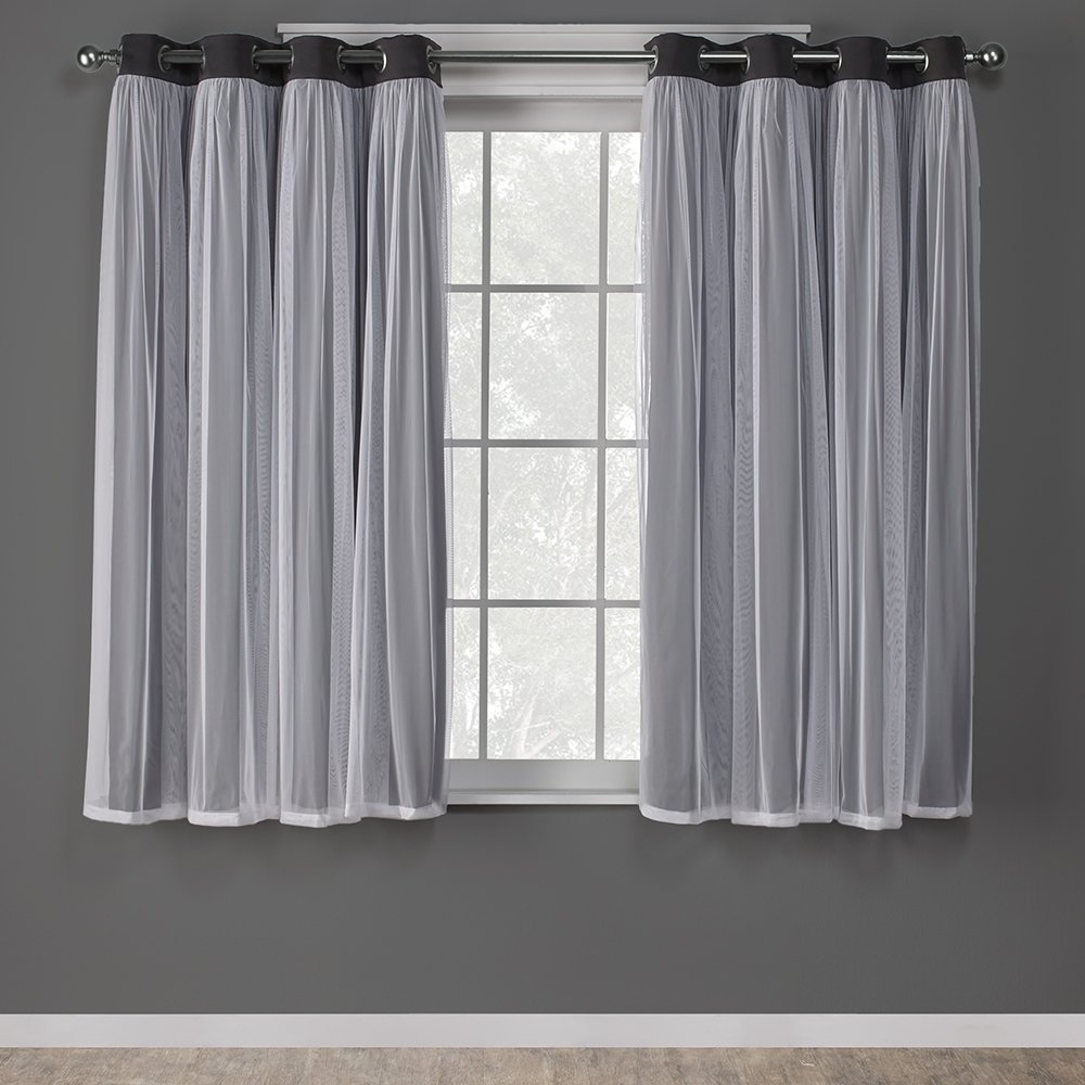 Layered Solid Room Darkening Blackout and Sheer Grommet Top Curtain Panel Pair for Living Room