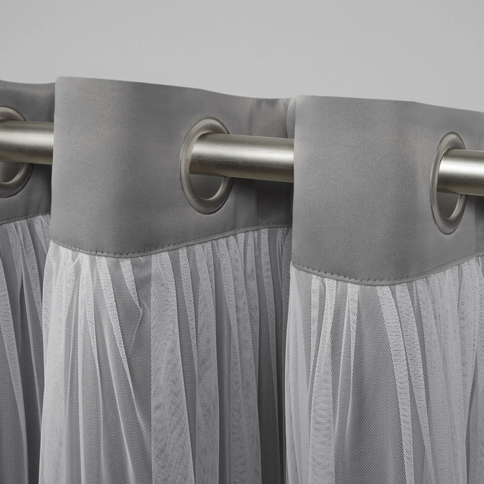 Layered Solid Room Darkening Blackout and Sheer Grommet Top Curtain Panel Pair for Living Room