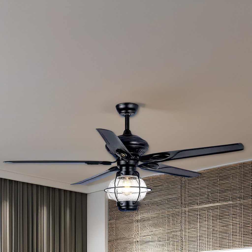 Retro industrial style black iron fan leaf remote control fan lamp modern bedroom lamp and outdoor pavilion ceiling fan lamp