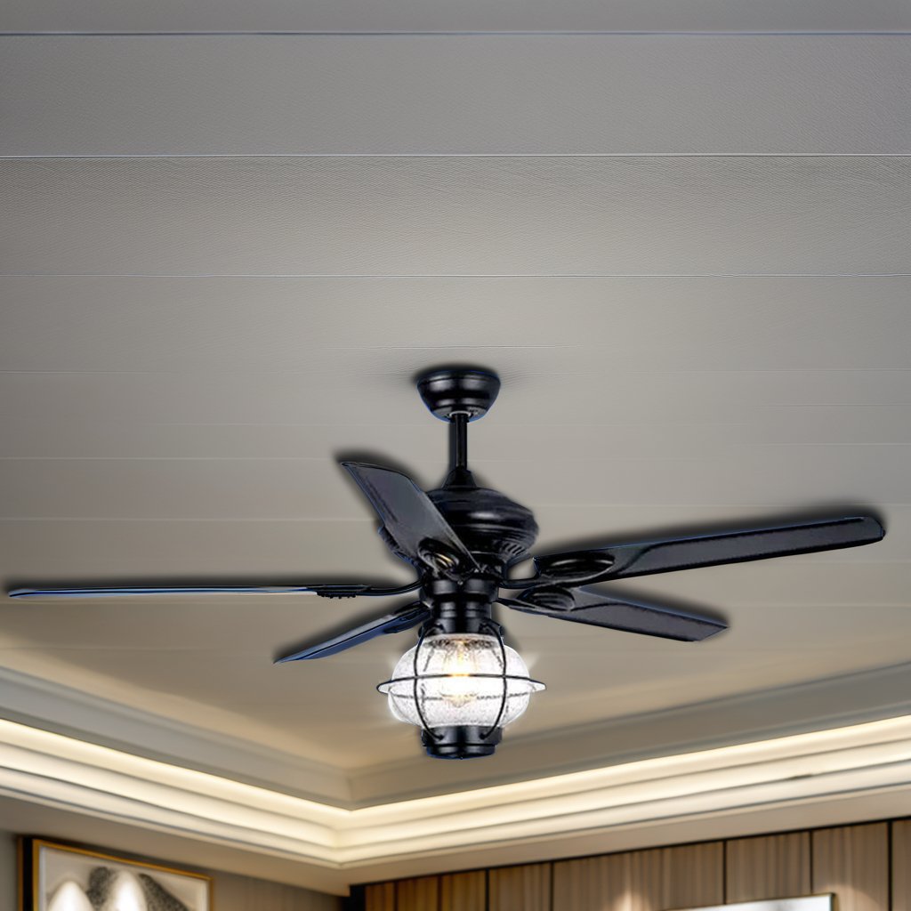 Retro industrial style black iron fan leaf remote control fan lamp modern bedroom lamp and outdoor pavilion ceiling fan lamp