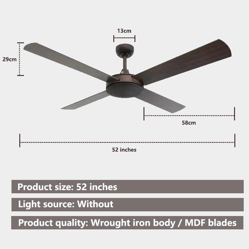 China Low Price ceiling fan lamp 52 Inch DC Motor 4 Metal Blade Home Selling Ceiling Fan Light