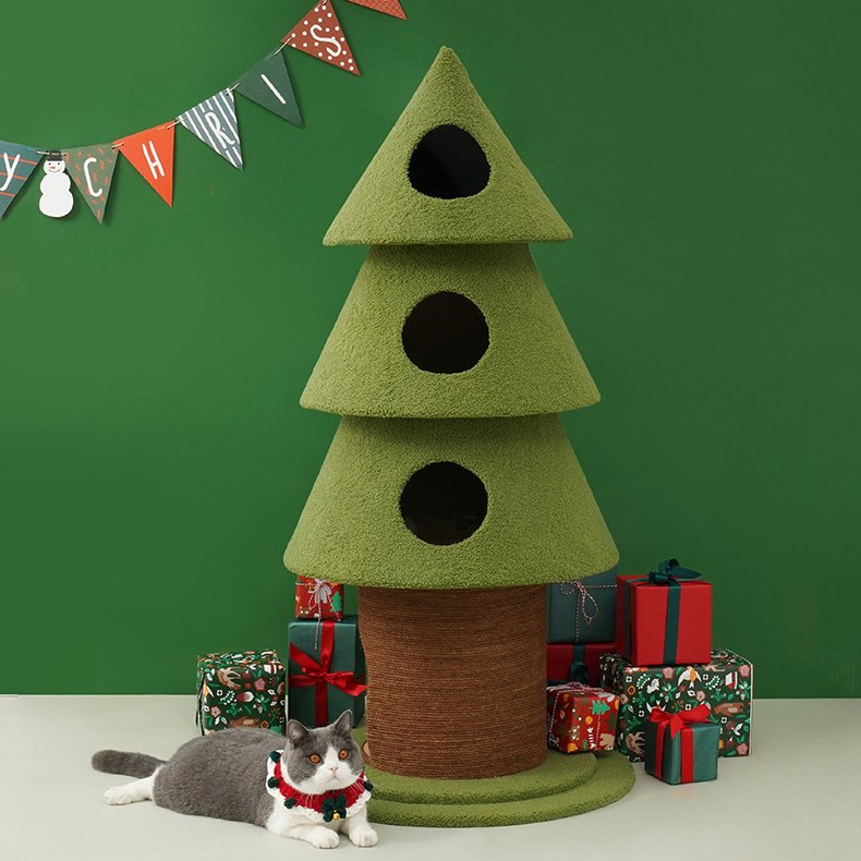 Christmas large cat tree wooden scratcher cat furniture tower cute luxury cat tree with accessories