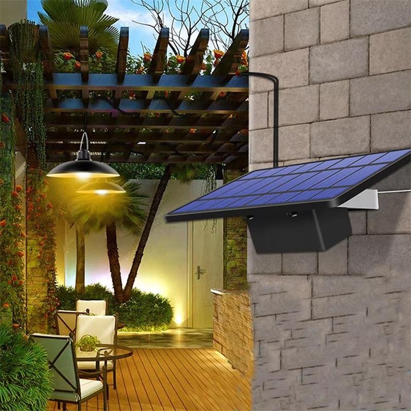 Outdoor Double Head High Bright IP65 Waterproof Indoor Home Hanging Shed Lamp Solar Pendant Light