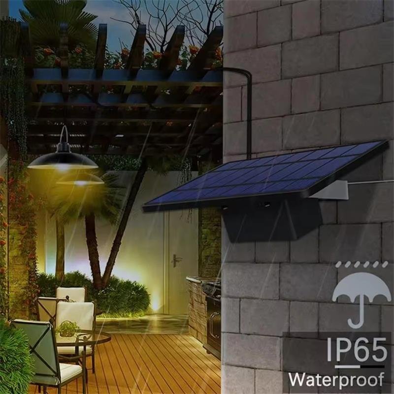 Outdoor Double Head High Bright IP65 Waterproof Indoor Home Hanging Shed Lamp Solar Pendant Light