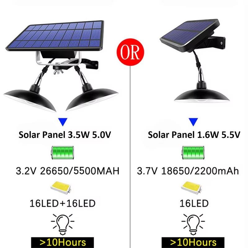 Outdoor Double Head High Bright IP65 Waterproof Indoor Home Hanging Shed Lamp Solar Pendant Light