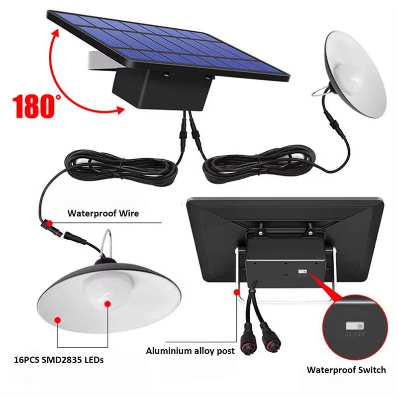 Outdoor Double Head High Bright IP65 Waterproof Indoor Home Hanging Shed Lamp Solar Pendant Light