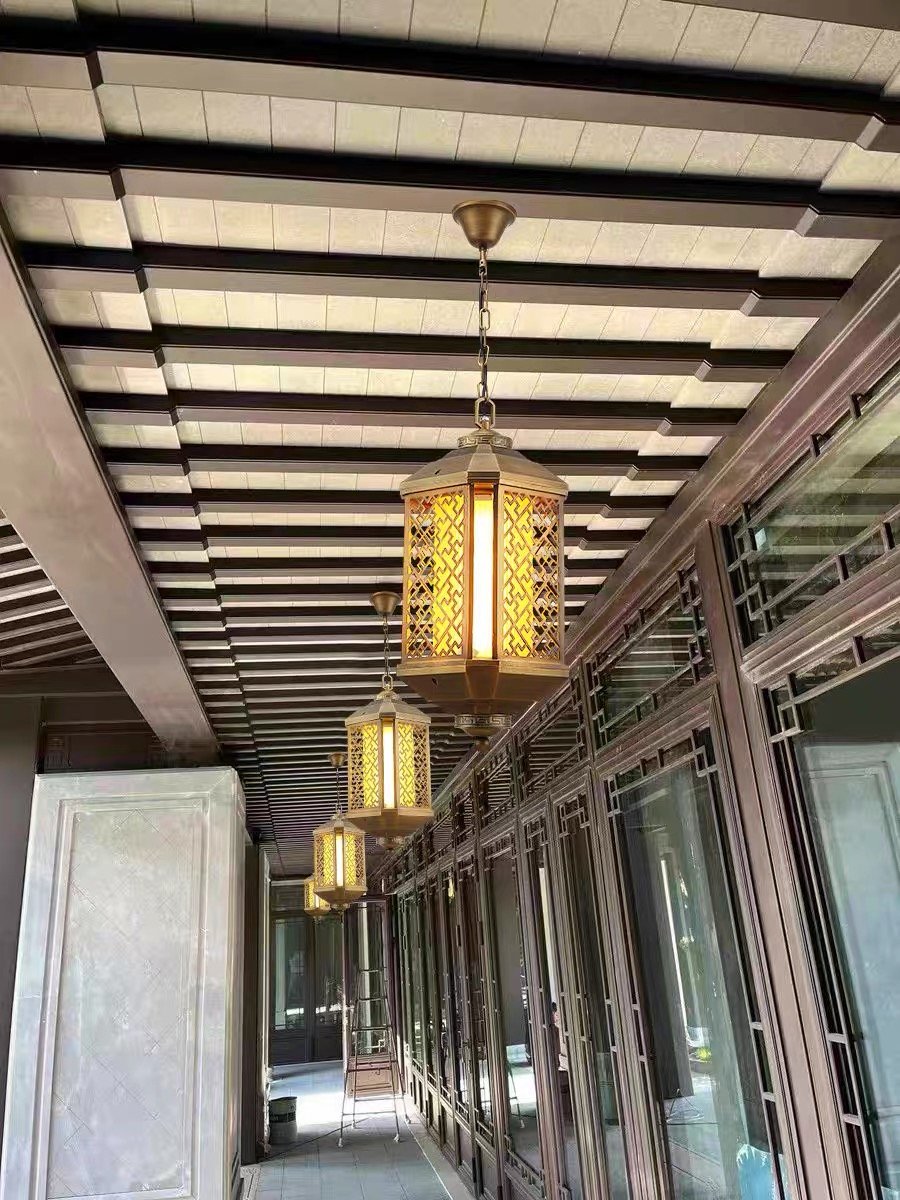 Solar powered chandelier outdoor waterproof door, eaves, garden corridor, retro courtyard LED chandelier
