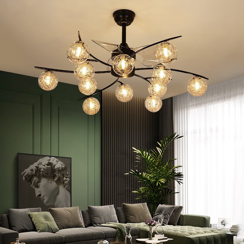 New design luxury dc motor remote control decorative ceiling fan with light chandeliers