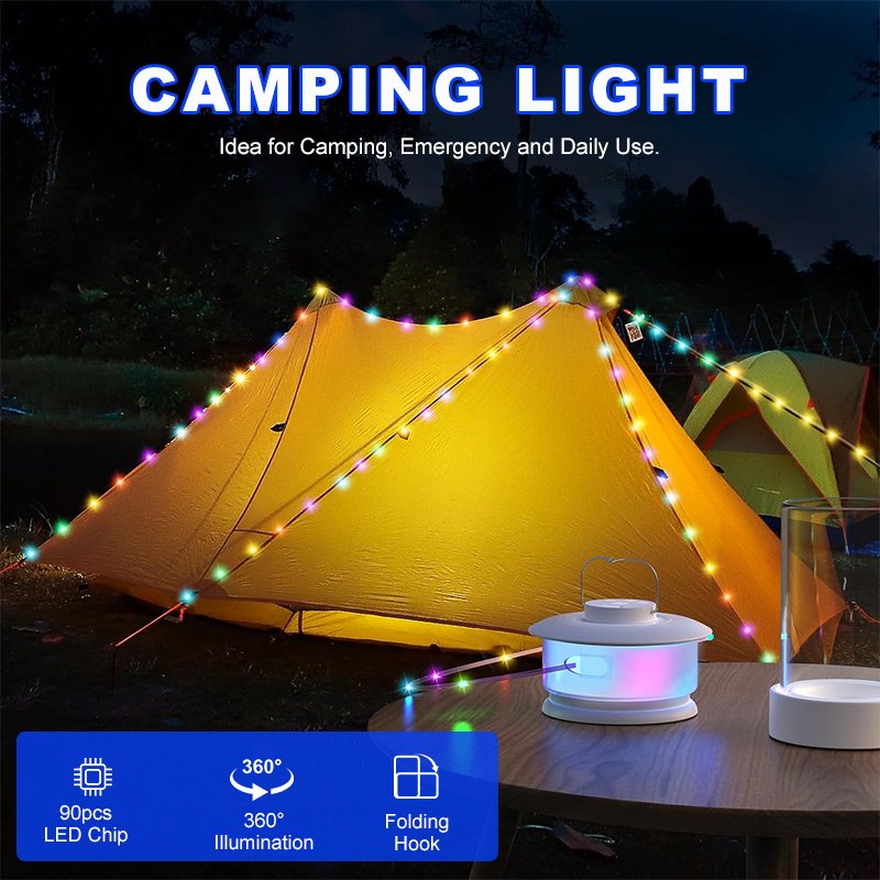 2024 new JSK-L20 RGB outdoor camping light waterproof light strips 10m ultra-long RGB string lamp Portable outdoor camping