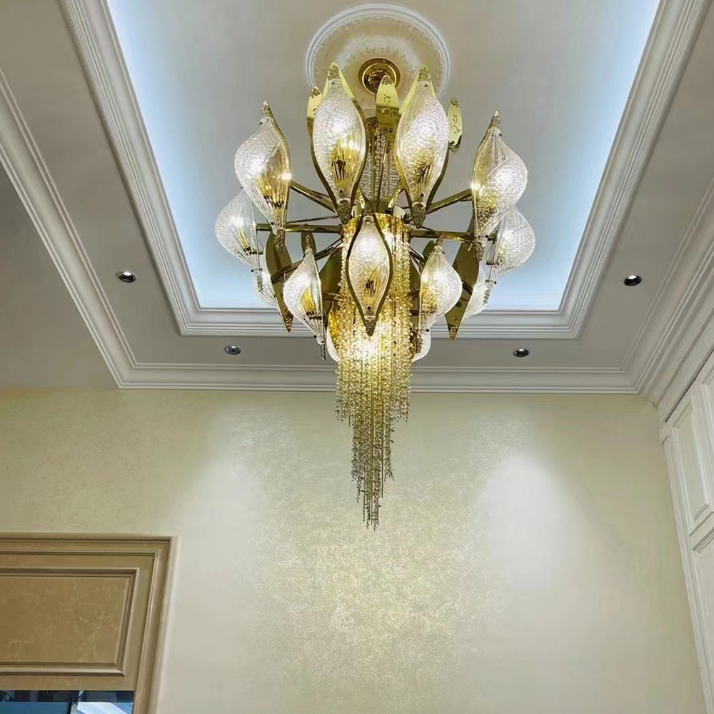 Modern style decoration, hotel lobby lighting, LED lighting, long line lights, villa stairs, luxurious crystal chandelier
