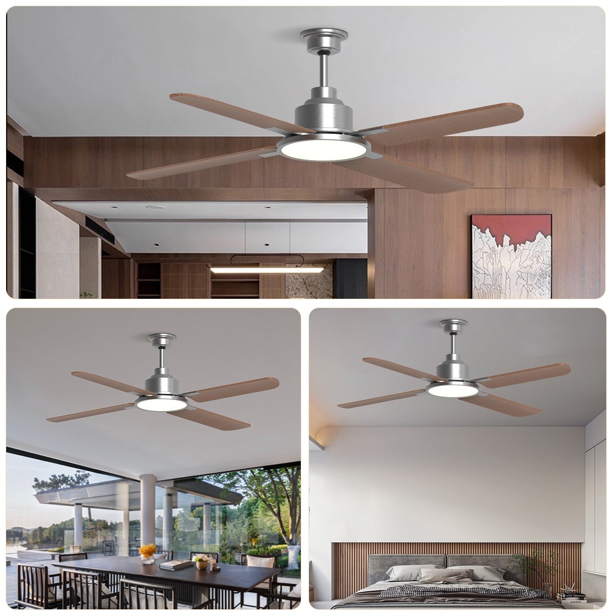 SLYNN 52 inch Ceiling Fans with Lights, Large Air Volume Ceiling Fans with Reversible Quiet DC Motor and Remote
