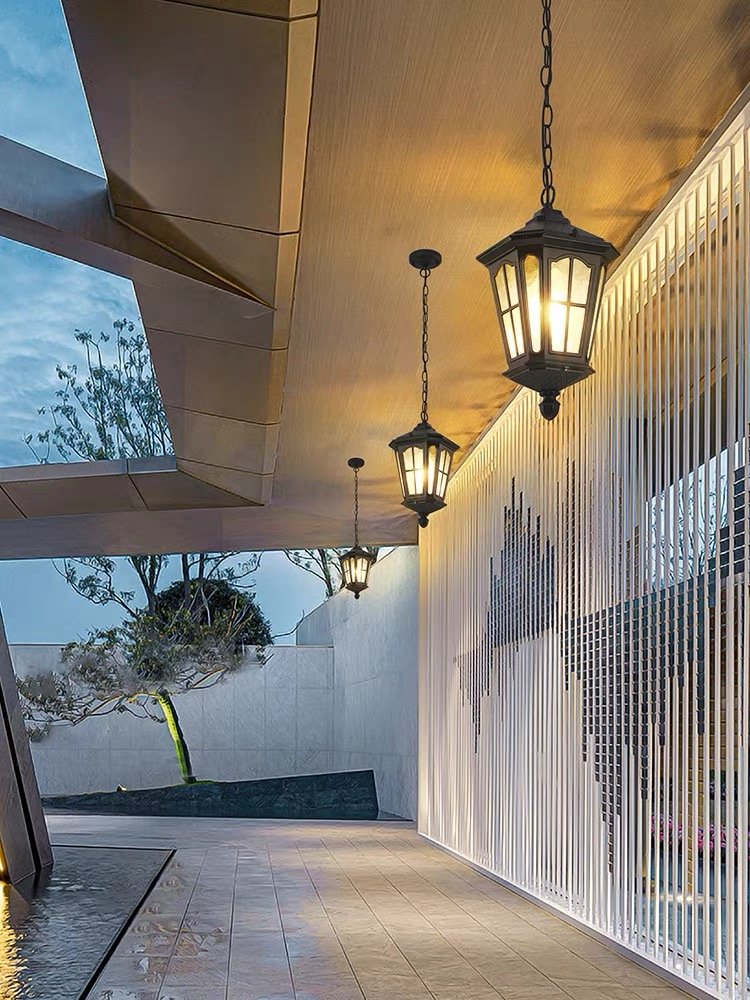 European style outdoor waterproof courtyard light with motion sensor for pavilions, balconies, hallway chandeliers