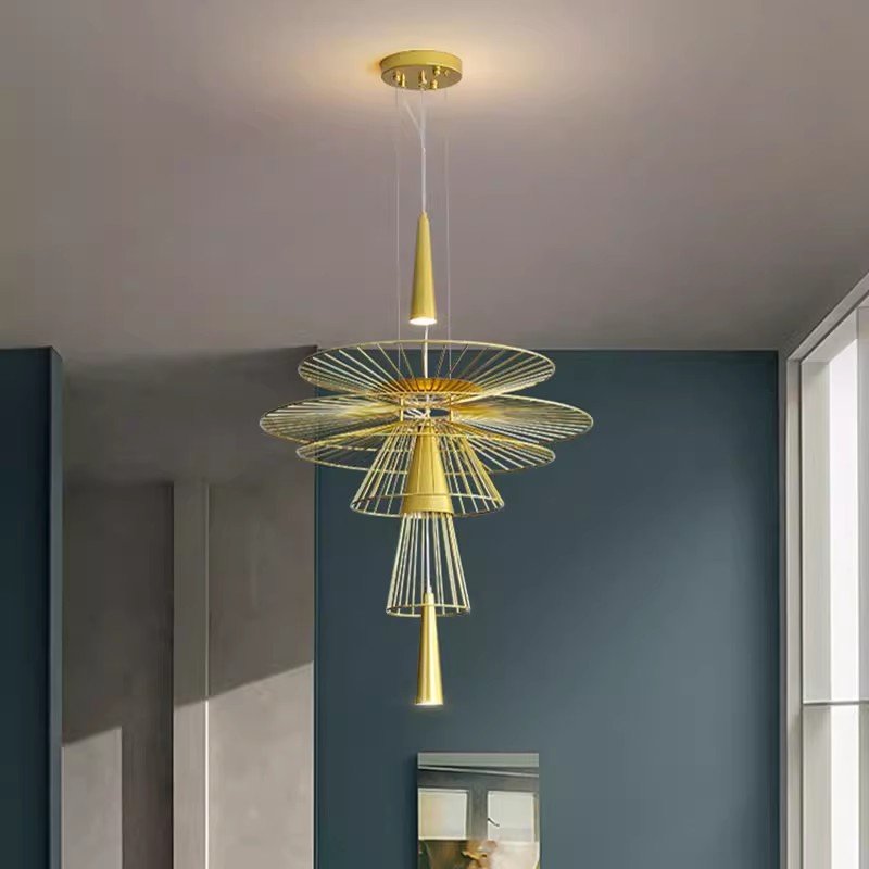 Light luxury simple modern restaurant chandelier hollow flying saucer front desk commercial engineering suspended line lights