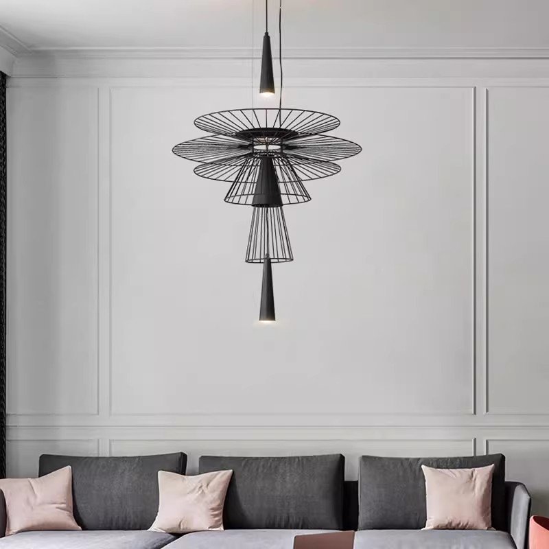Light luxury simple modern restaurant chandelier hollow flying saucer front desk commercial engineering suspended line lights