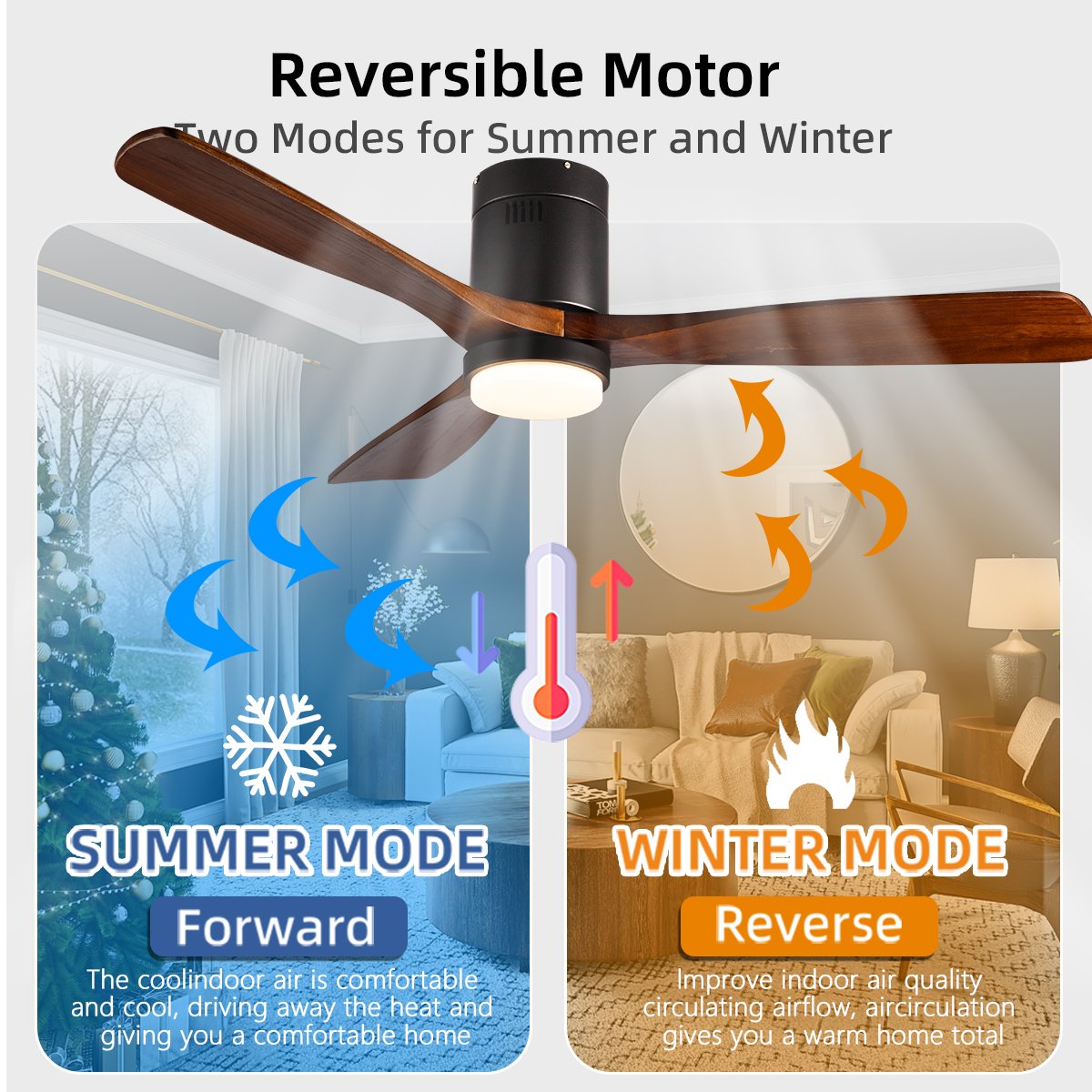 Wooden Fan CCT Dimmable LED Light Noiseless DC Motor & 3 Reversible Blades Black 52'' 6 Speeds Indoor Outdoor Ceiling Fans