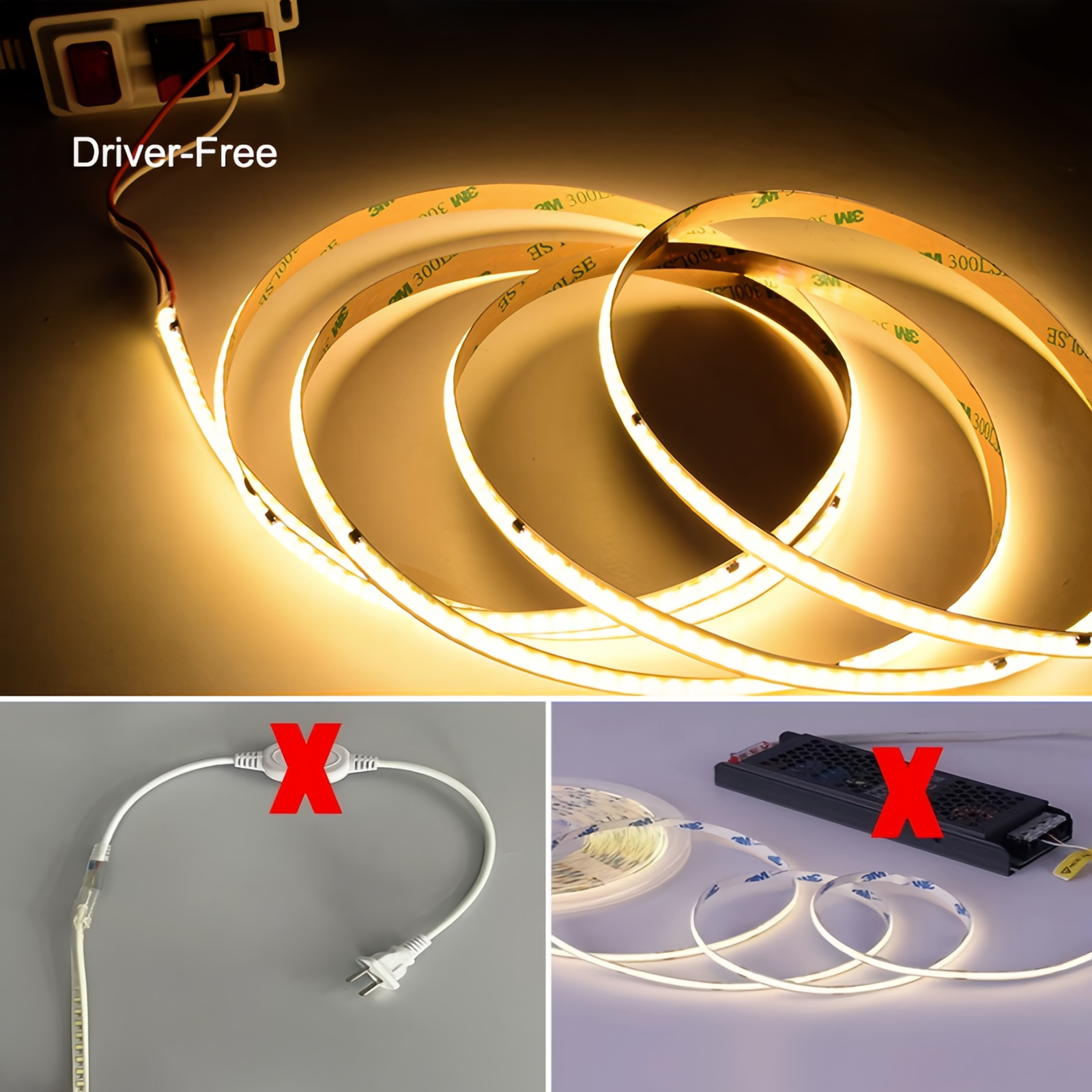 ShenZhen 110V 220V Cuttable Led Light Tape Ce Rohs Driver-Free LED Cob Strip Lights For Shopping Mall Home Decorations