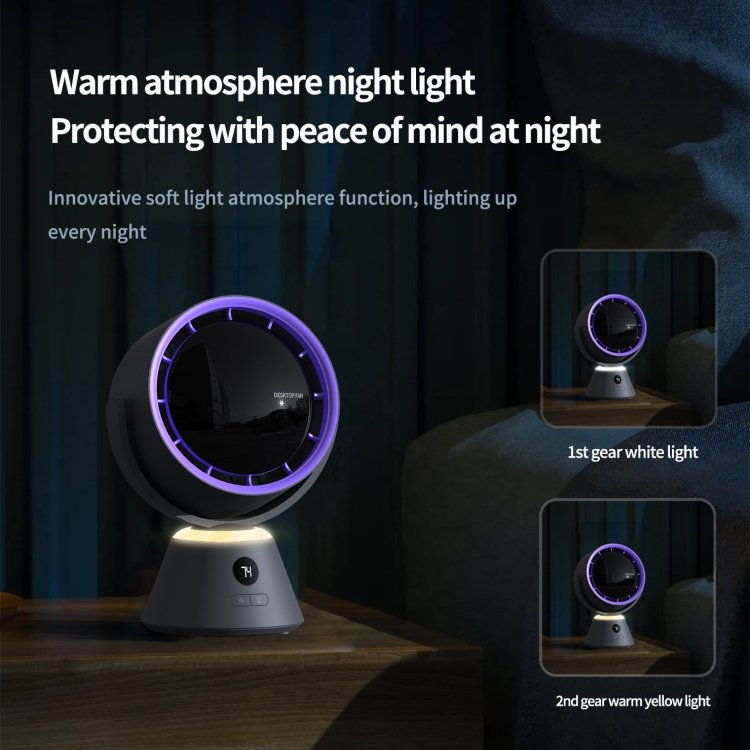 2 In 1 Mini Smart Portable Swing Head USB Rechargeable Electric Emergency Fan With Night Light Display For Table Bedroom Camping